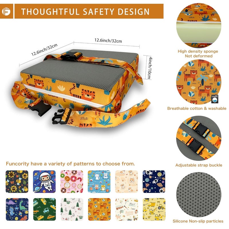 Funcority Toddler Booster Seat for Dining Table, Portable Booster Seat for Kitchen Chair, 4 Inch High-Density Foam Cushion with Adjustable Safety Straps and Non-Slip Bottom, Perfect for Kids Travel and Daily - Image 3